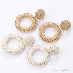 Woven Rattan Earrings|Raffia earrings| Round Rattan Weave Dangle Earrings